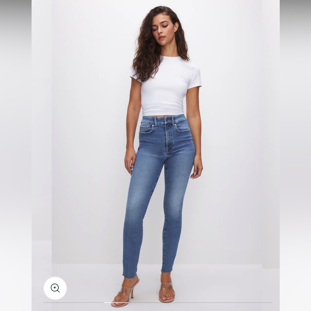 Good American Good Waist Cropped Raw Hem Denim Blue Jeans NWT